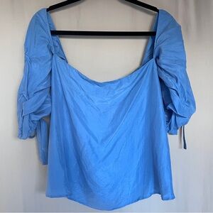 Club Monaco Blue Silk Puff Sleeve Blouse Cottagecore Romantic Peasant